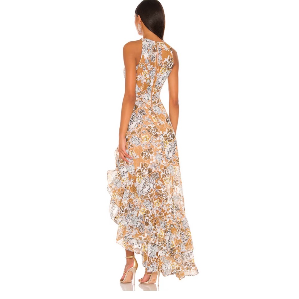 Revolve Bronx and Banco Sicilia Ruffle High Slit Gown Floral Lace Dress US 8 - Picture 2 of 12
